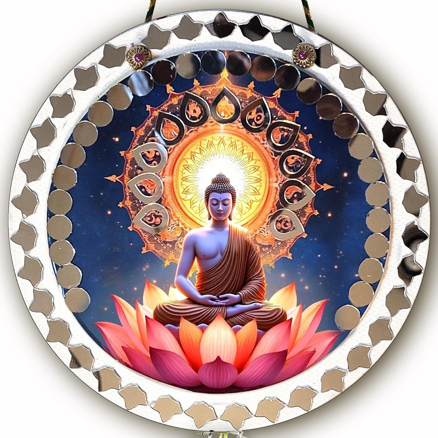 HISTORICAL INDIA - new decor idea Meditating Gautam Buddha Wall Hanging,Buddha mandala mirror work on digital print
