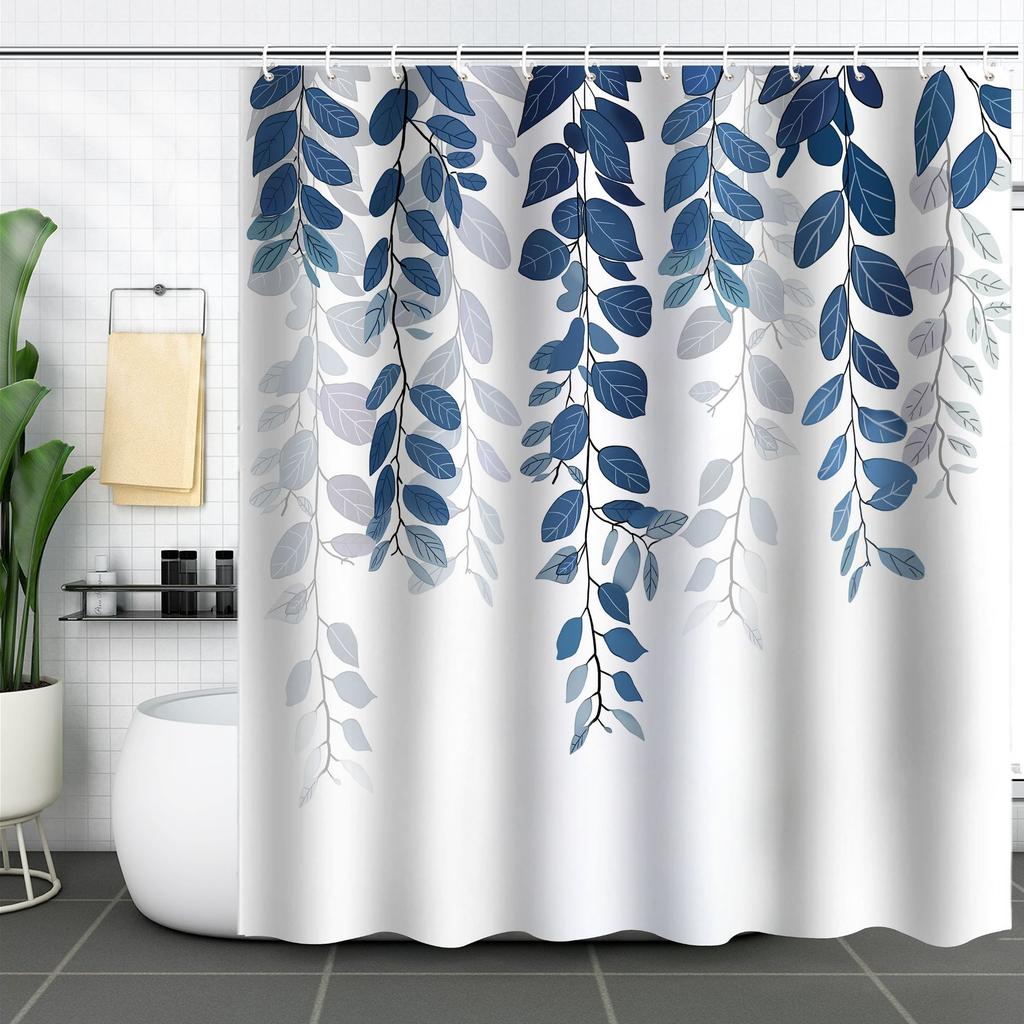 Green Plant Waterproof and Mildew-proof Polyester Bathroom Shower Curtain Shower Curtain Partition Curtain Free of Punching