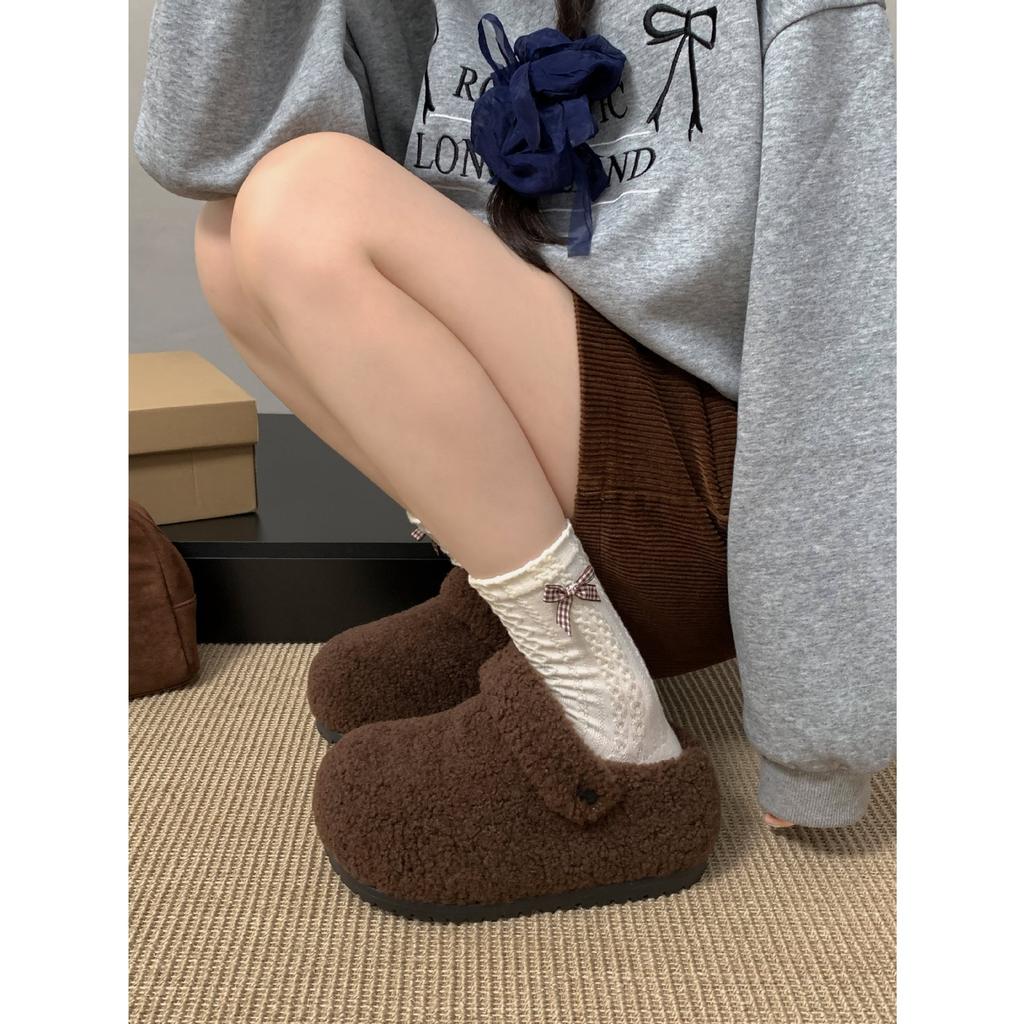 Queen Fan French thick-soled fluffy slippers for women's wear 2025 new autumn and winter heightening retro bag head slippers