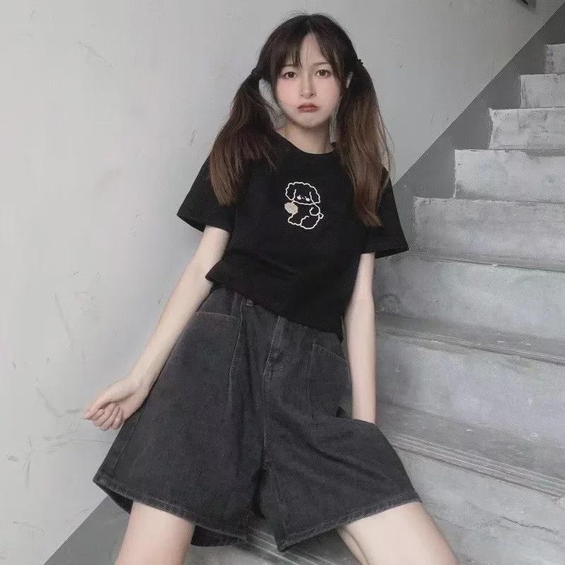 Korean Style Women's High Waist A-Line Denim Shorts - Summer Loose Fit, Wide-Leg Hot Pants