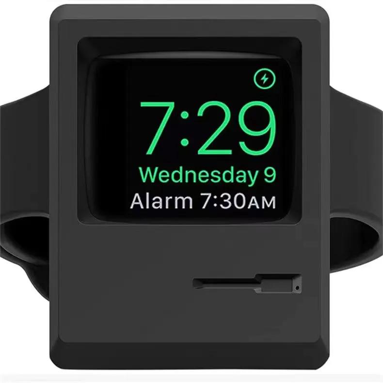 Schreibtischhalter für Apple Watch Ladegerät Ständer Retro-Computermuster Ladestation für iWatch 10 9 8 7 6 5 4 3 2 SE Silikon-Dock