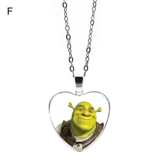 Pendant Necklace Heart Cartoon Shrek Pattern Jewelry Bright Luster Adjustable Necklace for Birthday