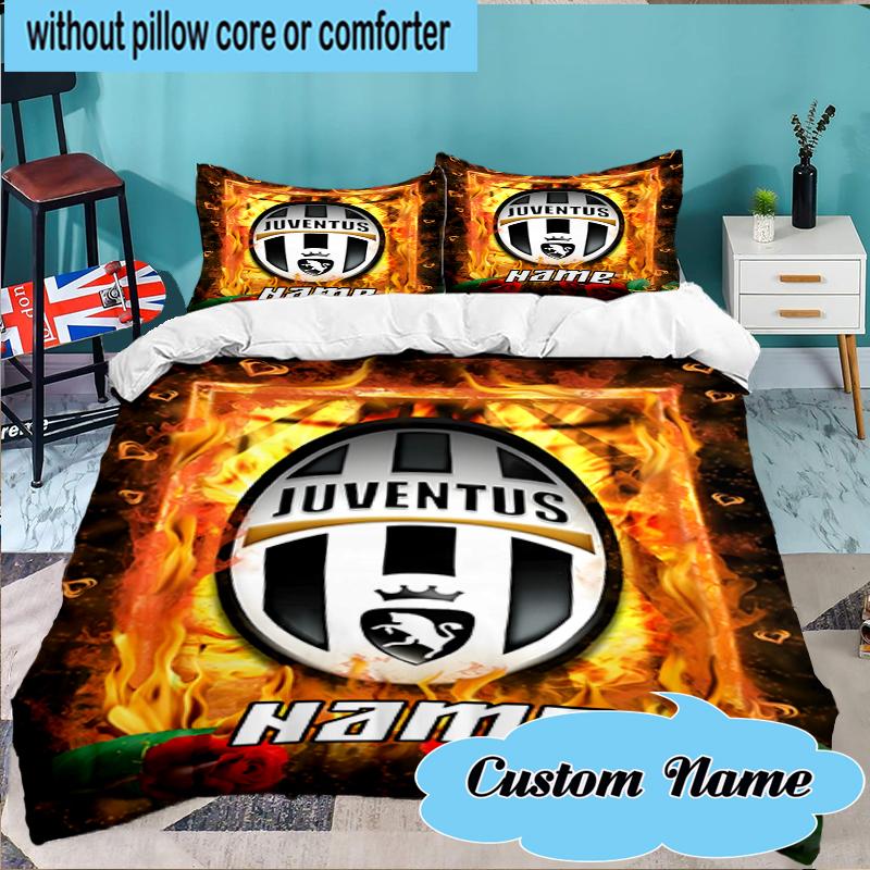 Custom Name Juventus Sportive Bedding Set 3pcs, Bedding Set Including 1pc Duvet Cover And 2pcs Pillowcases for Bedroom, Dormitory Gift