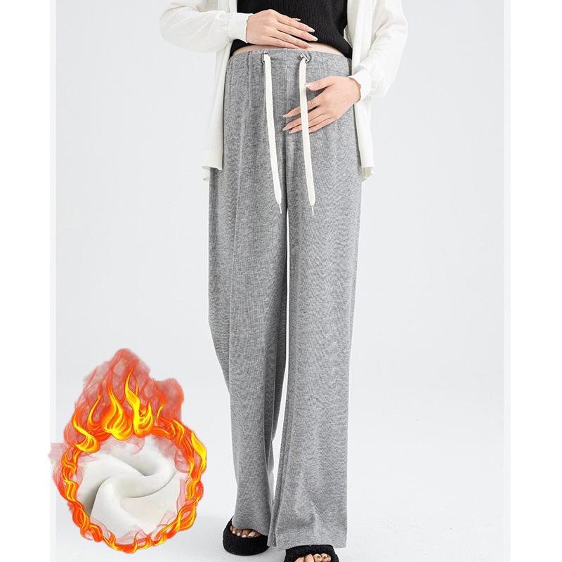 Maternity Velvet Wide-Leg Pants for Autumn/Winter - Large Size, Warm, Stylish, and Discreet for Expecting Mothers