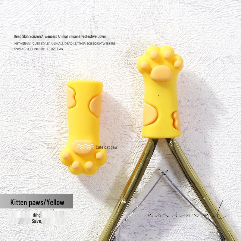 Cute Bear Manicure Scissors & Elastic Cat Paw Silicone Tweezers Covers