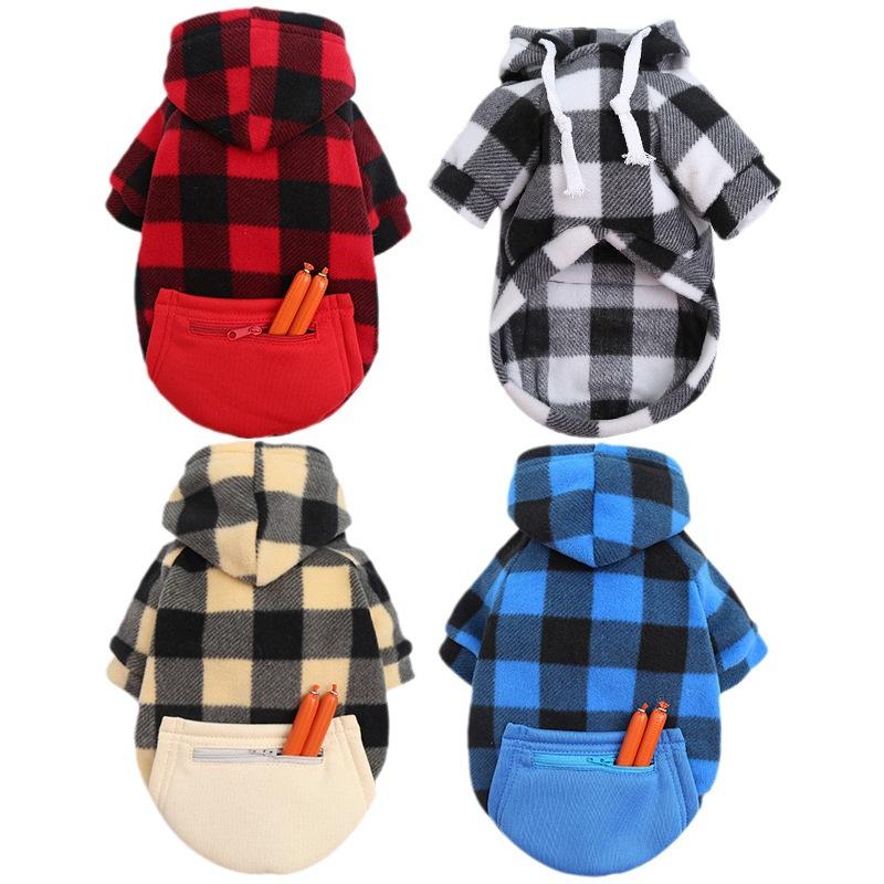 Autumn and Winter Warm Pocket, Zipper, Checkered, Small, Medium and Large Dogs, Pet Dogs, Cats, Teddy Cats, Clothes, Dogs