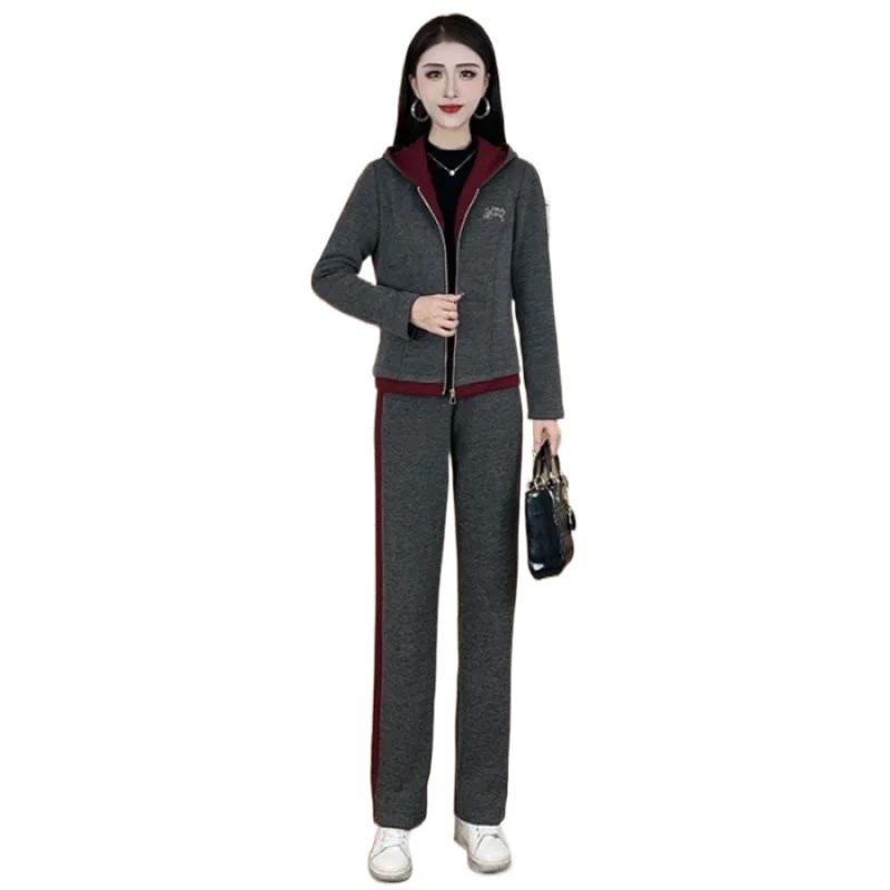 Herbst Winter Mode Lässig Locker Verdickt Fleece Damen Zweiteiler Schlankmachende Sportbekleidung Bequemer Eleganter Stil