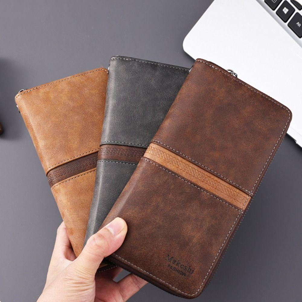 

Vintage Business Card Holder Bag Zipper Men s Long Wallet Vintage Coin Purse Unisex чорний