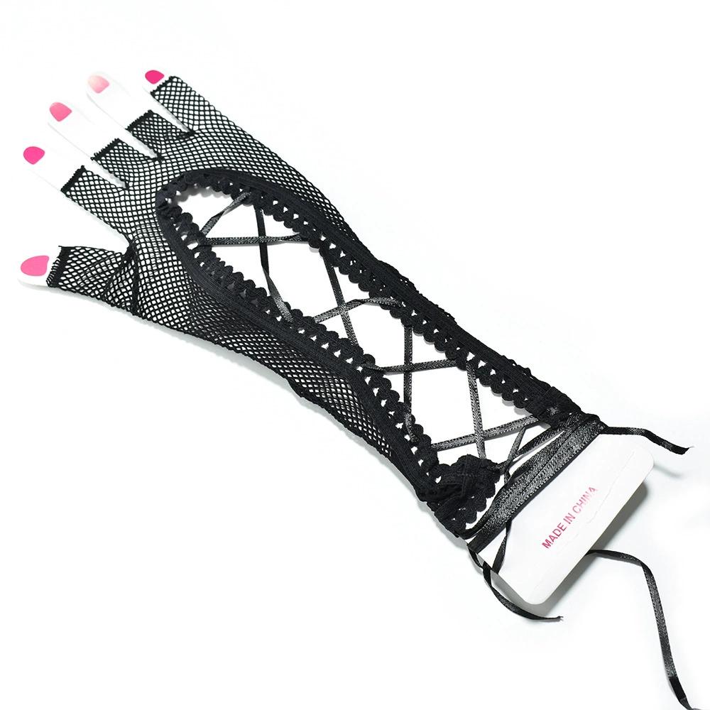 Lolita Strapping Fishnet Long Half-Finger Hand Gloves Cuff Women Men Sexy Mesh Black Punk Outdoor Stretchy Mittens