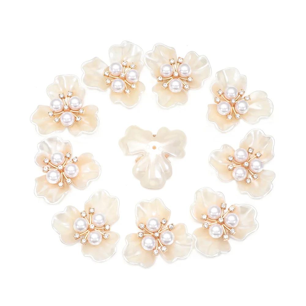10pcs DIY Crafts Flower Rhinestones Buttons Pearl Button Wedding Decoration Diy Alloy Cryustal Bow Accessories Sewing Button