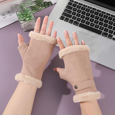 Half-finger Winter Gloves Thick Plush Windproof Warm Elastic Gloves with Comfortable Lining for Touch