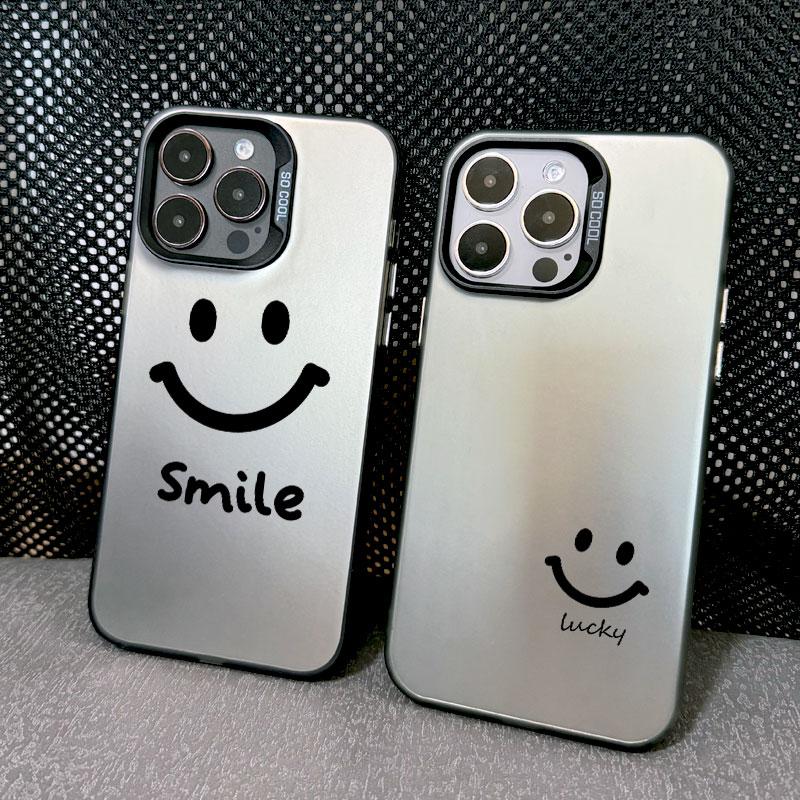 Cute Cartoon Smile Face Phone Case for IPhone 11 12 13 Mini Pro Max 14 15 Pro Max Plus Shockproof Matte Laser Back Cover Fundas