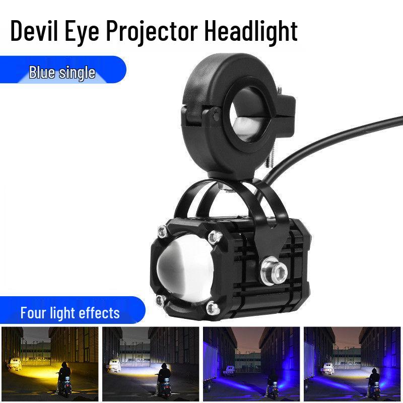 

Высокоинтенсивный светодиодный мотоциклетный прожектор с четырехцветным дьявольским глазом и стробоскопом для электромобилей - Регулируемый дальний/ближний свет Single