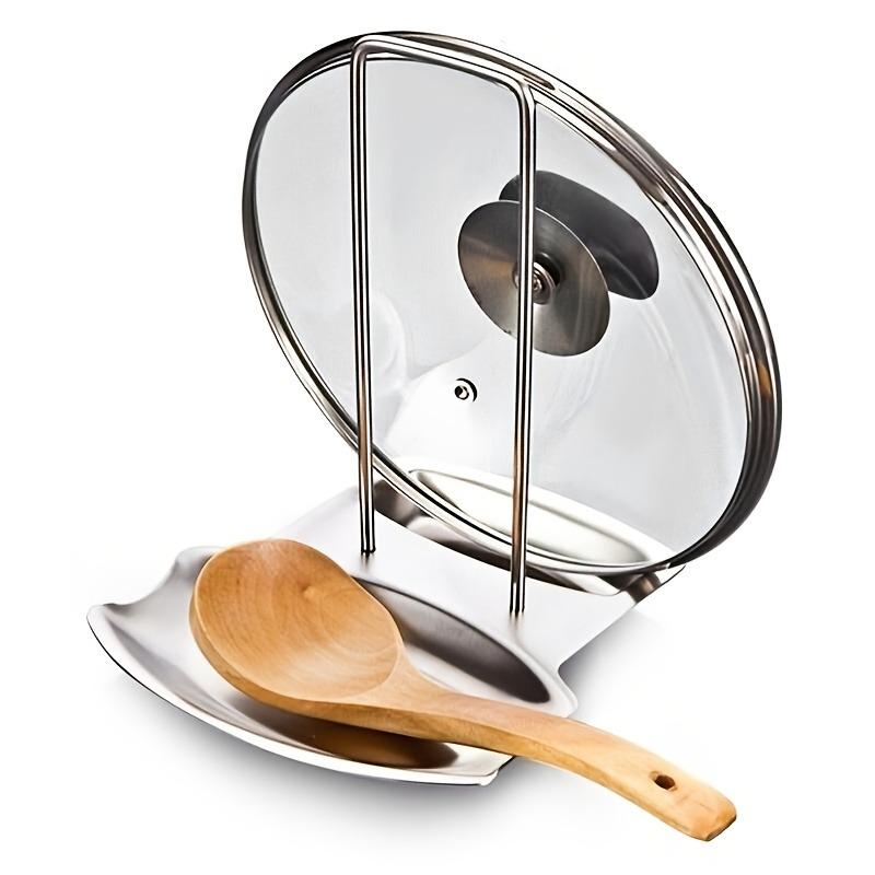 Stainless Steel Pot Lid Rack with Drain Tray | 410 Stainless Steel, No-Drilling Required, Includes Detachable Spoon Rest for Easy Storage in Kitchen