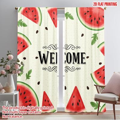 2pcs 2D Flat Printing Party Curtains Welcome Watermelon Summer Party 100% Polyester Fabric Without Electricity Holiday