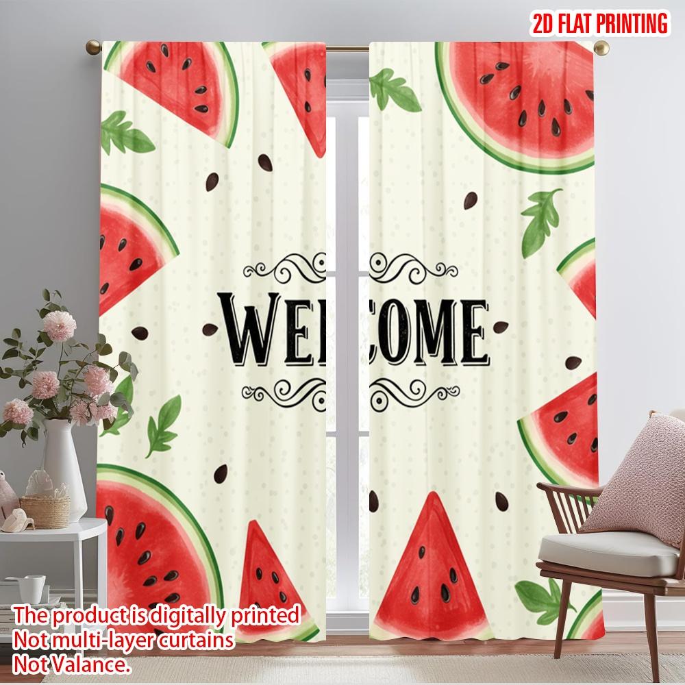 

2pcs 2D flat printing Party Curtains Welcome Watermelon Summer Party 100% Polyester Fabric Without Electricity Holiday 52.50×116.00 CM 2pcs