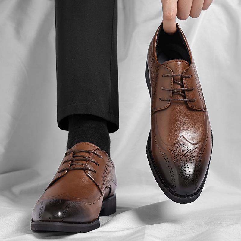 Leather shoes men's 2025 spring new Brock trend men's shoes British style office shoes 2025