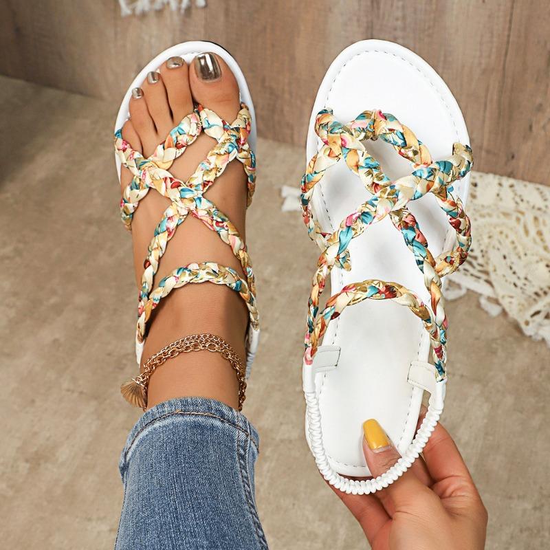 Fashion 2025 Women Bohemia Sandals Fashion Printing Floral Casual Shoes Women Slip On  Summer Flat Big Size Sandals Sandalias De Mujer
