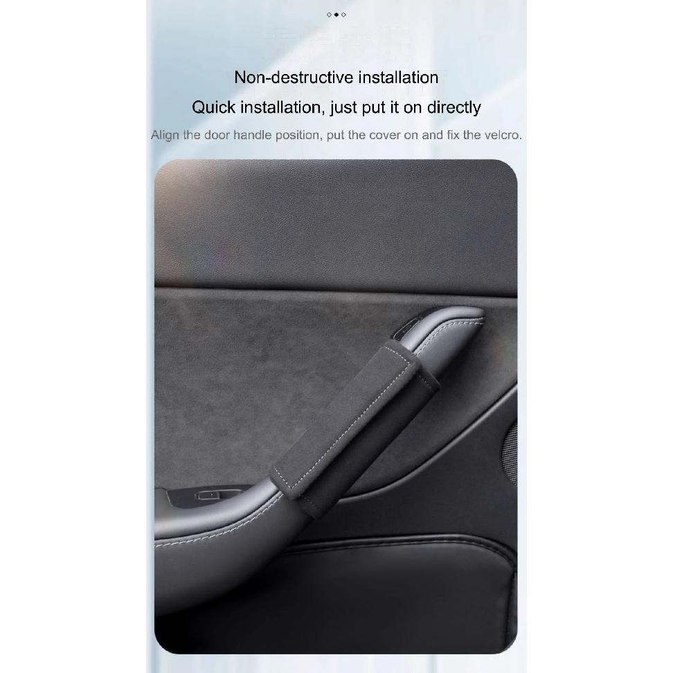 For Tesla Model Y Juniper 4PCS Car Door Inner Handle Protector Cover Suede Leather for Model 3/Y Door Handle Gloves Accessories