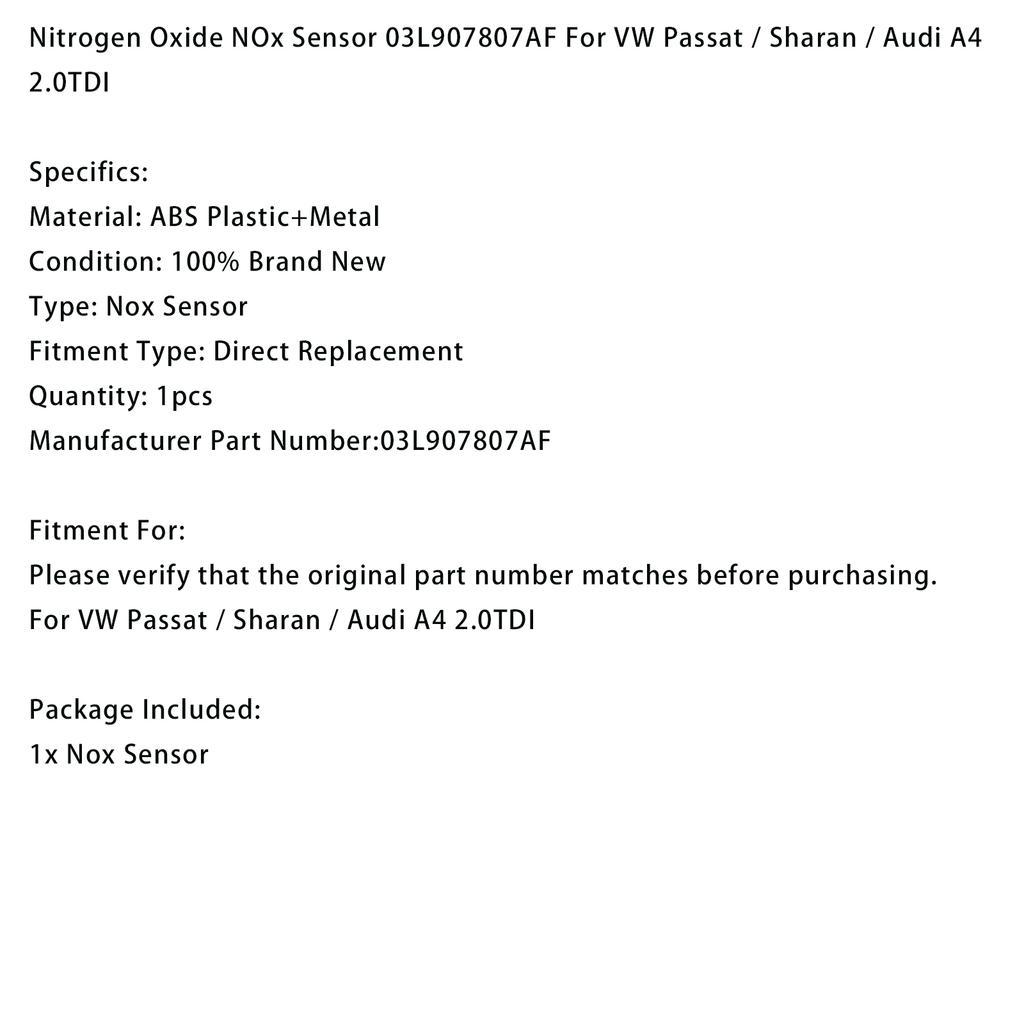 Nitrogen Oxide NOx Sensor 03L907807AF For VW Passat Sharan   A4 2.0TDI