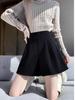 Women's High-Waist A-Line Black Wool Shorts - Autumn/Winter Loose Wide-Leg Booty Shorts, Thin Apricot