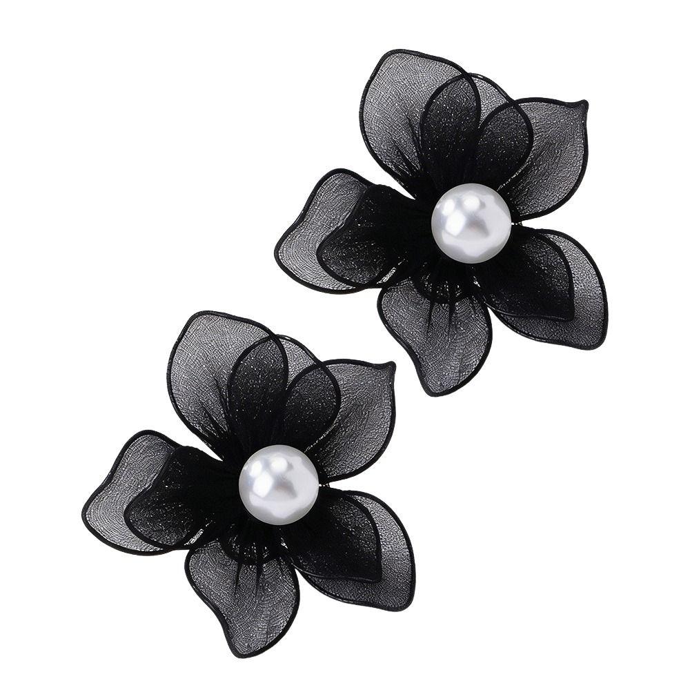 Mesh Petal Stud Earrings Fabric Mesh Stud Earrings Gifts Pearl Geometric Earring