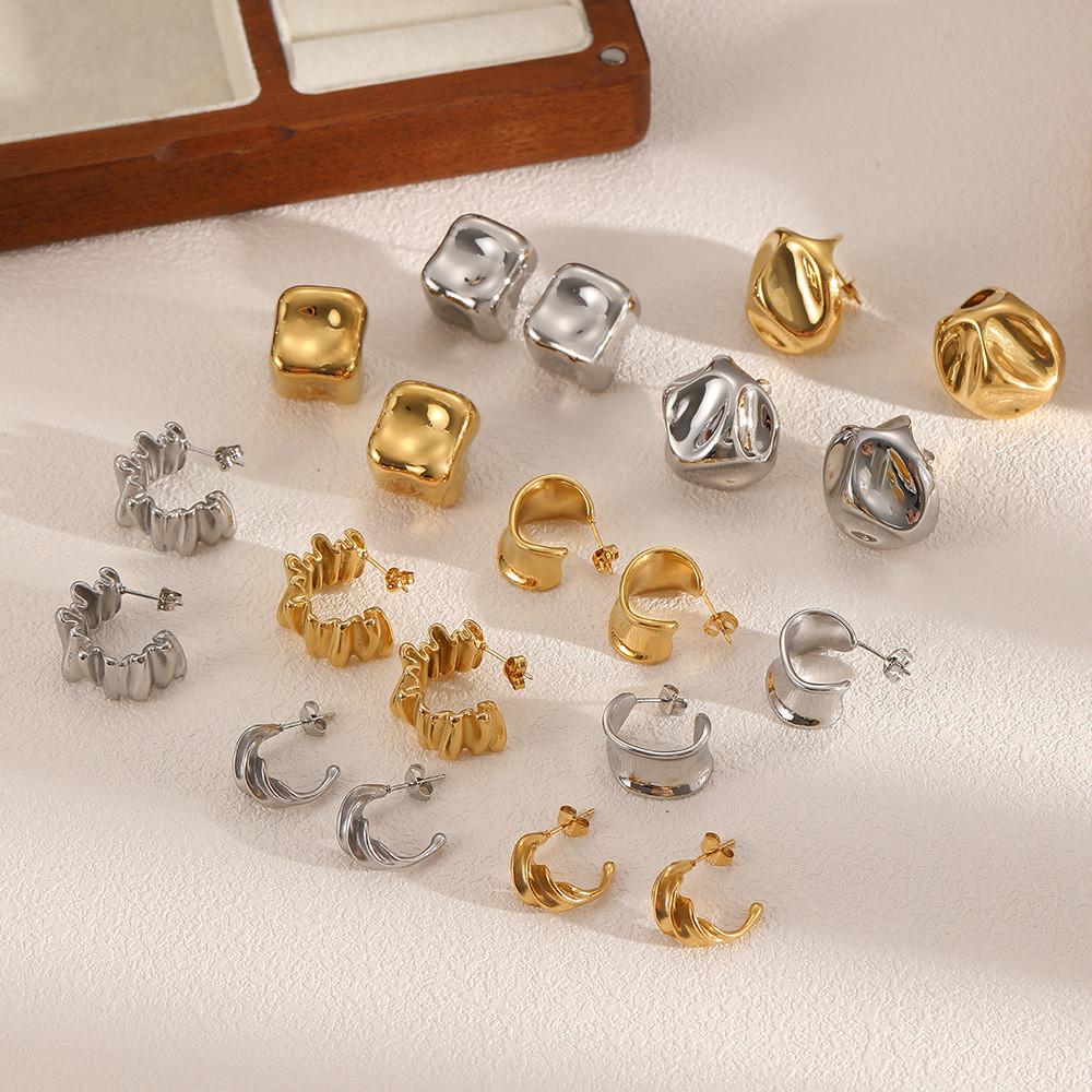 Brincos Minimalistas de Aço Para Mulheres Com Design Geométrico Dobrado Perfeitos Para a Moda de Verão