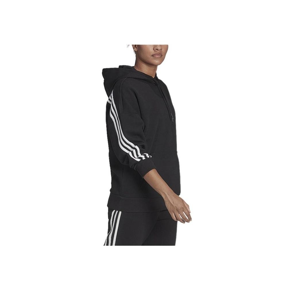 Adidas Striped Cuff Casual Pullover Hoodie Women Tops Black H67044