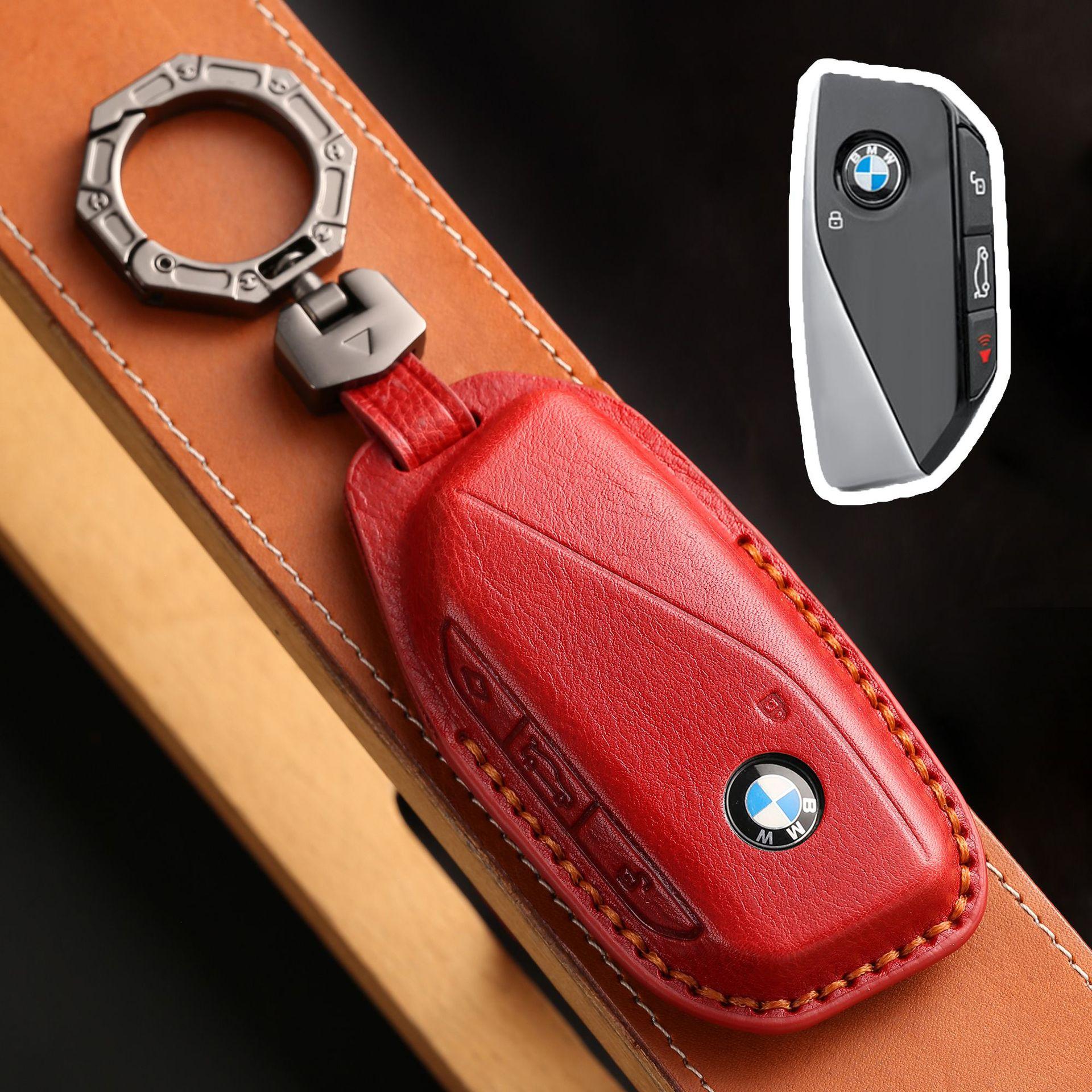 

Suitable For 24735Li Genuine Leather X7 Car Key Cover 5 Series 7 Series Cowhide 3 Series Key Bag Protective Case Modification красный