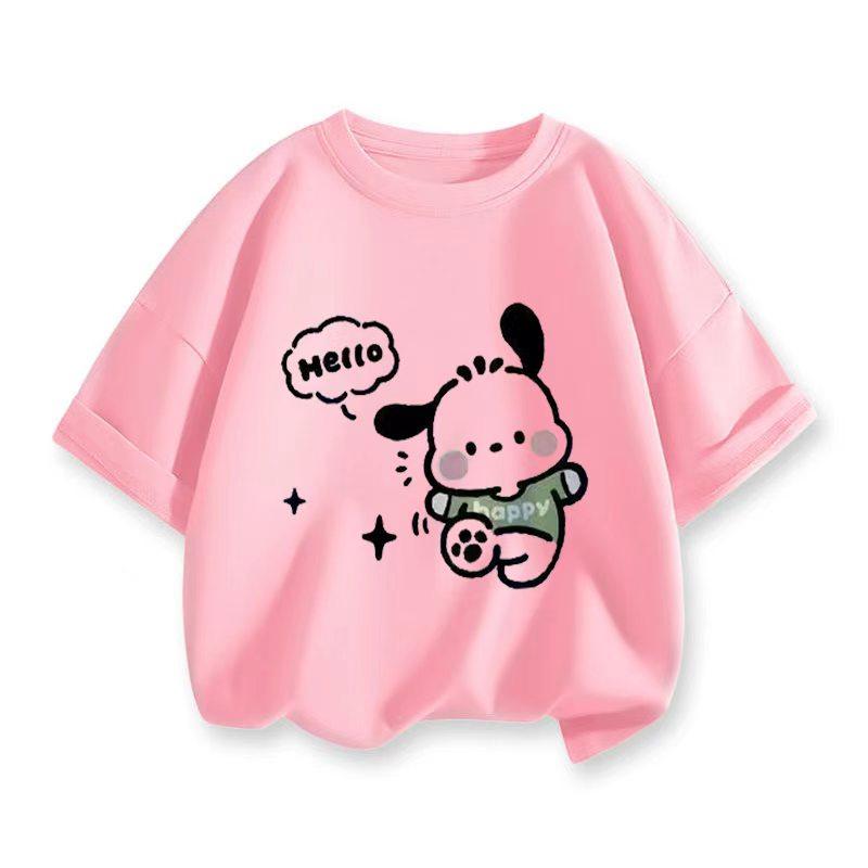 Sanrios 2026 Summer New Design Pochacco Graffiti Cartoon Print Pure Cotton Breathable Childrens ShortSleeved TShirt