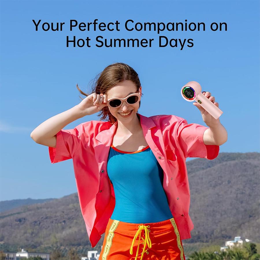 Handheld Fan 3000mAh Battery Personal Digital Display USB Rechargeable for Travel Outdoor School Gift