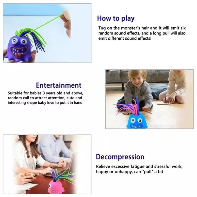 Pull Hair Screaming Fidget Monster Toy Soft BPA-Free Squeaky Sound Decompression Toy for Adult Office Stress Relief Home Play