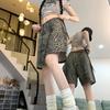 American Retro Five Quarter Denim Shorts with Women's Leopard Print Niche Design Sense Y2k High Waist Versatile Straight Leg Wide Leg Thin Version