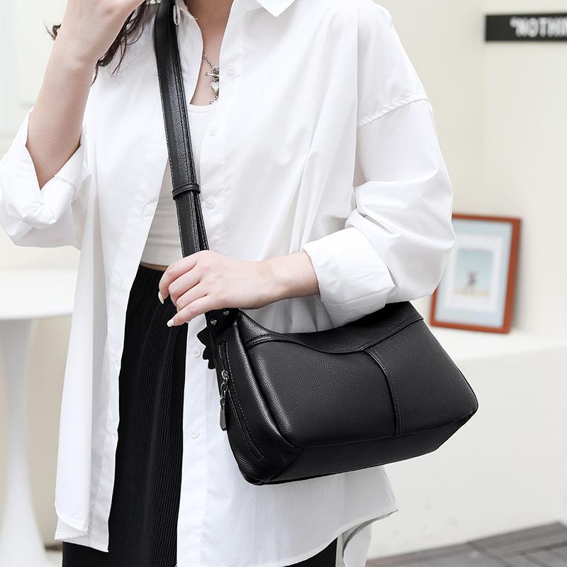 Women Bag Soft Leather Shoulder Slung Small Bag Fashion Wild Handbag Middle-aged Mother Bag