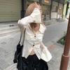 A chic and beautiful little shirt for women, spring/autumn French design, niche and gentle style, short long-sleeve tie-up shirt top