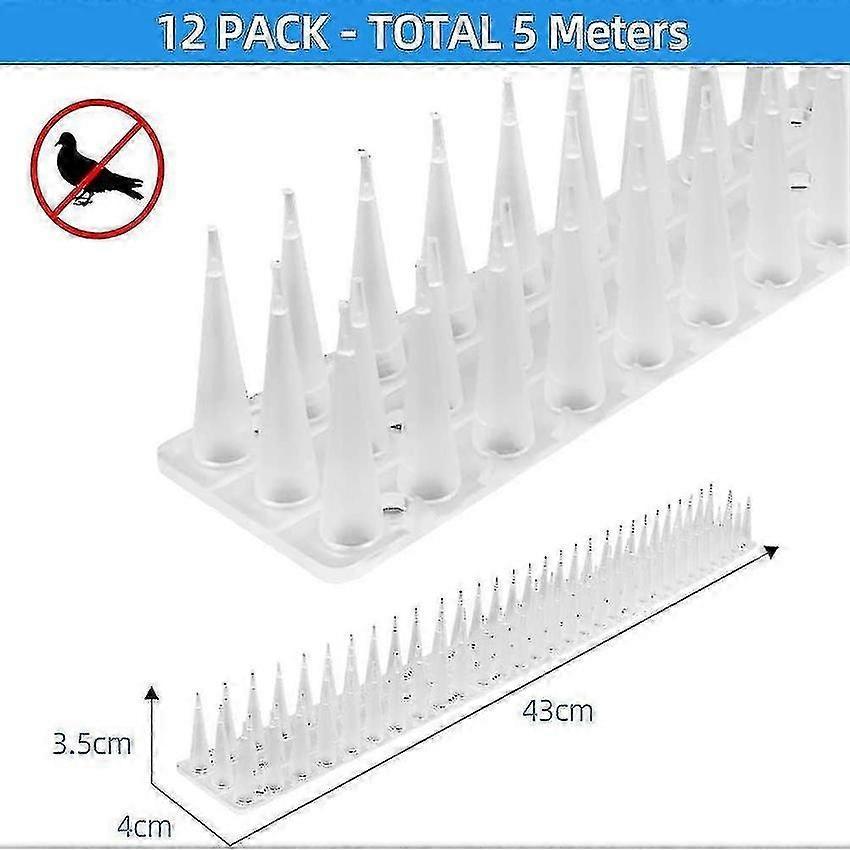 Kunststoff Taubenspikes 5 Meter 3 Reihen Vogelabwehr für Balkon Zäune Dach Packung mit 12