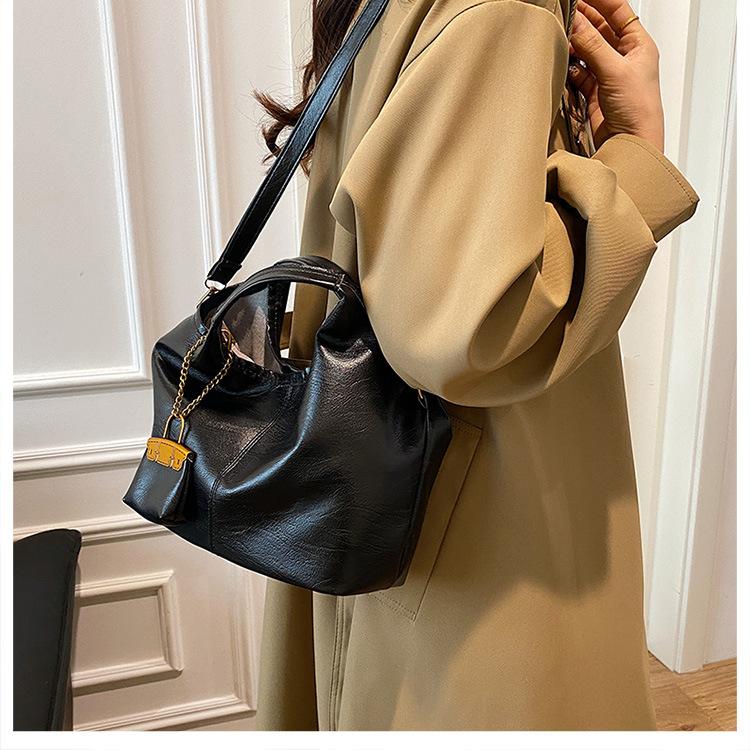 Faux Leather Bucket Handbag for Women, Vintage Style Shoulder Tote, Soft Crossbody Purse with Magnetic Closure KTB