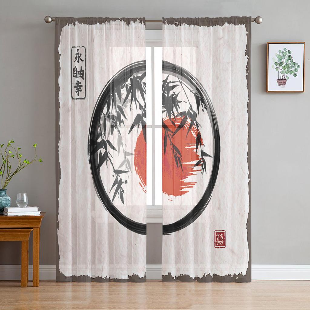 Landscape Ink Painting Chinese Style Sheer Tulle Window Curtains For Living Room Bedroom Kitchen Veiling Curtain Home Decoration