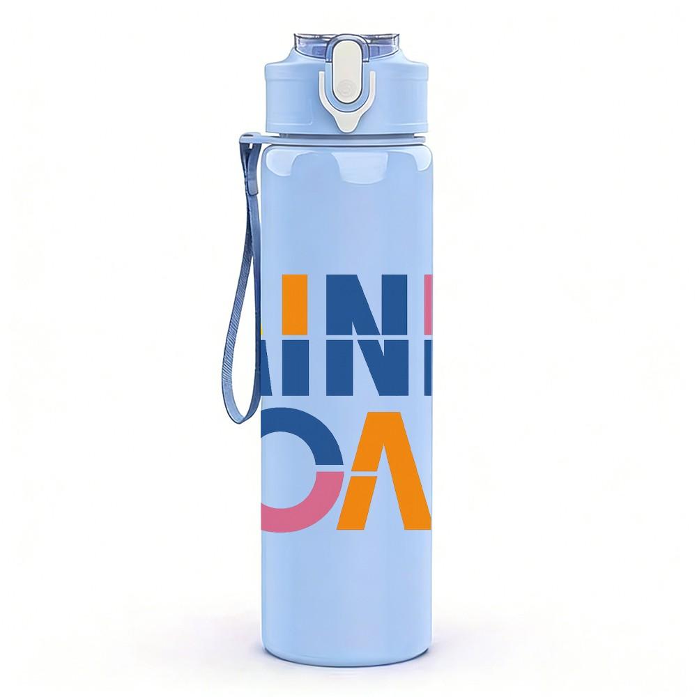 1PC Mini Tone Color Letter Art 750ml Color Plastic Sports Water Bottle Leakproof Flip Straw Lid Suitable for Sports Office Home Use
