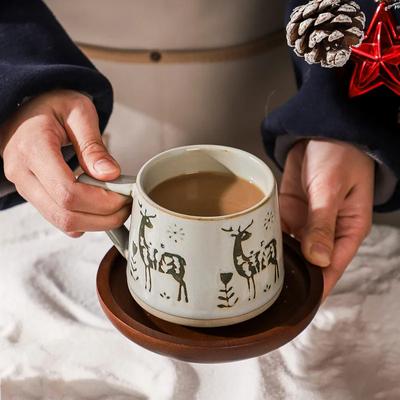 Christmas Gift Retro Ceramic Mug Heat-resistant Handle Coffee Cup Elk Handmade Juice Milk Cup For Home Office Water Cup Tea Cup