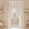 1 Panel White Lace Door Curtain, Sheer Room Divider Curtain, Retro Scalloped Floral Lace Curtain with Rod Pocket for Bedroom Balcony