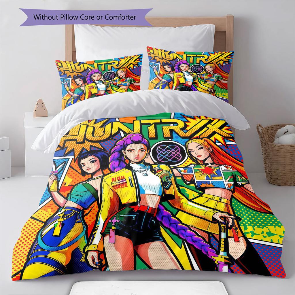 kpop hunter Pattern Bedding Quilt Set Quilt Cover Pillowcase Home Decoration Birthday Gift (1 * duvet cover + 2 * pillowcase, without core)