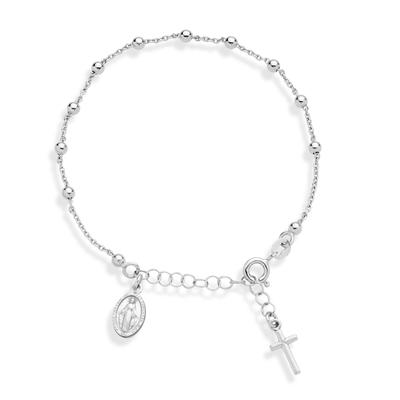 Miabella 925 Sterling Silber, hergestellt in Italien, Rosenkranz-Kreuz-Perlen-Charm-Gliederkettenarmband für Frauen, Teenager, Mädchen, verstellbar oder Zoll, hergestellt in 8 Sterling