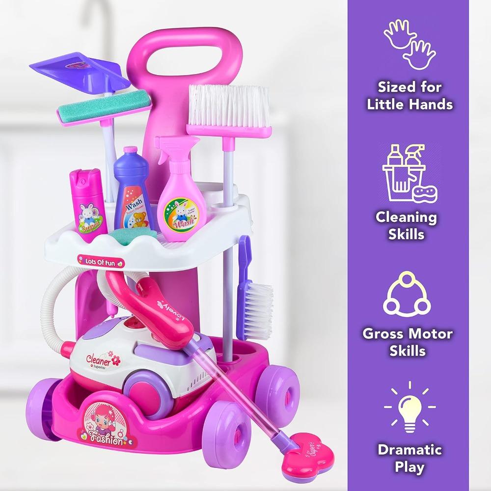 Kids Cleaning Set For Toddlers Pretend Play Housekeeping Cart Broom Dust Pan Mop Kids House Cleaning Tools Birthday Present