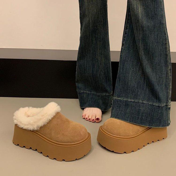 

New Women s Thick-soled Height-increasing Snow Boots with Toe Caps and Semi-slipper Shoes, Featuring Fleece Cotton 40 верблюд