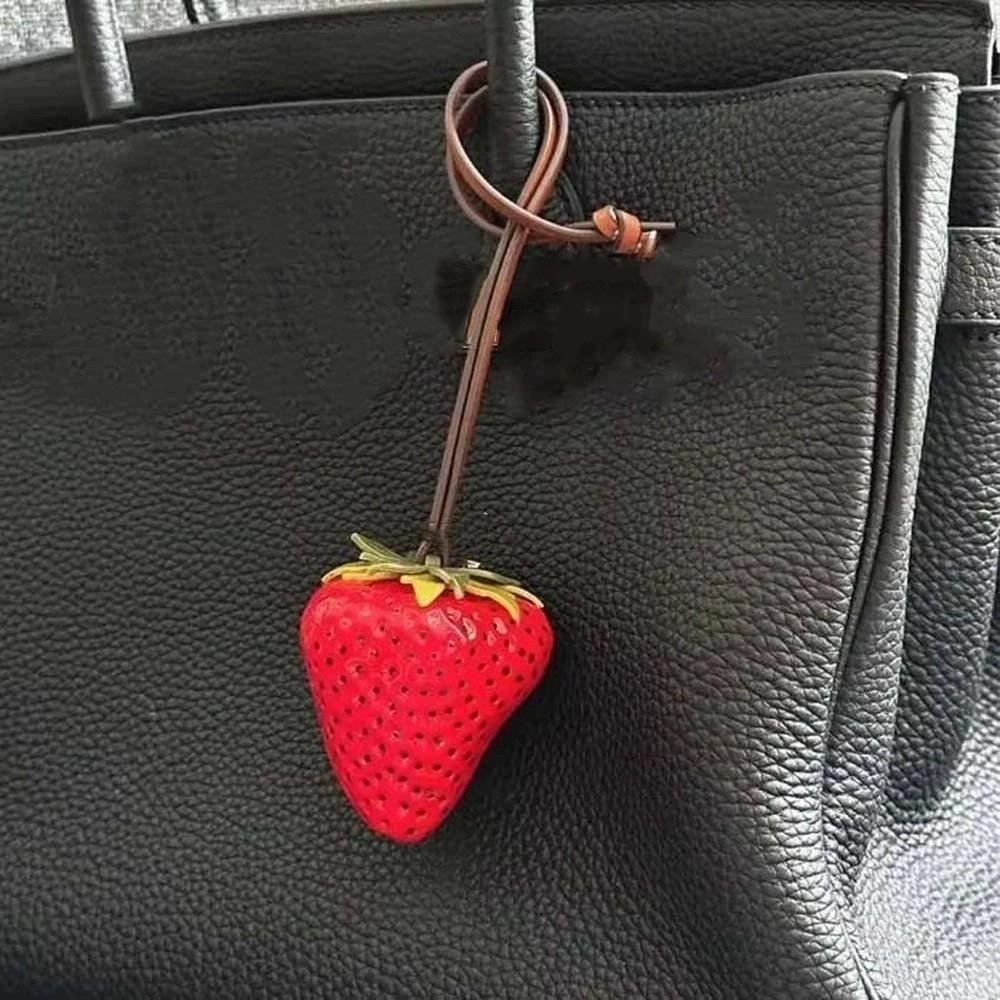Elegant Versatile Bag Charm 3D Red Resin Fruit Pendant Funny Strawberry Key Ring Gift