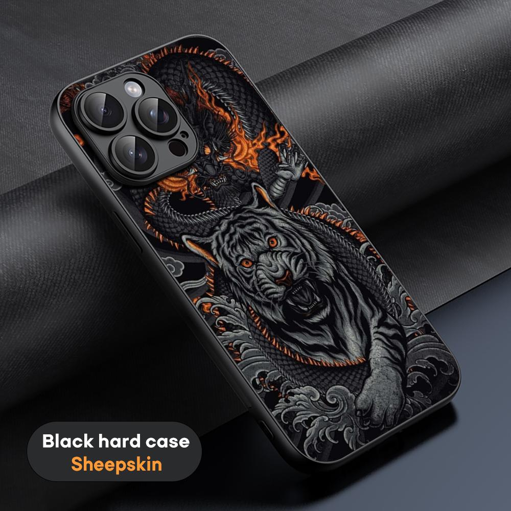 Chinese dragon fashion design Phone Case For iPhone 16 15 14 13 12 11 Plus Pro Max High-end Luxury Black hard case Sheepskin