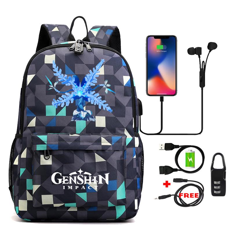 Anime Game Usb Charging Travel Backpack Students Large Capacity Bookbag for Boy Girl Printed Canvas Backpack School Bag Kids Gifts