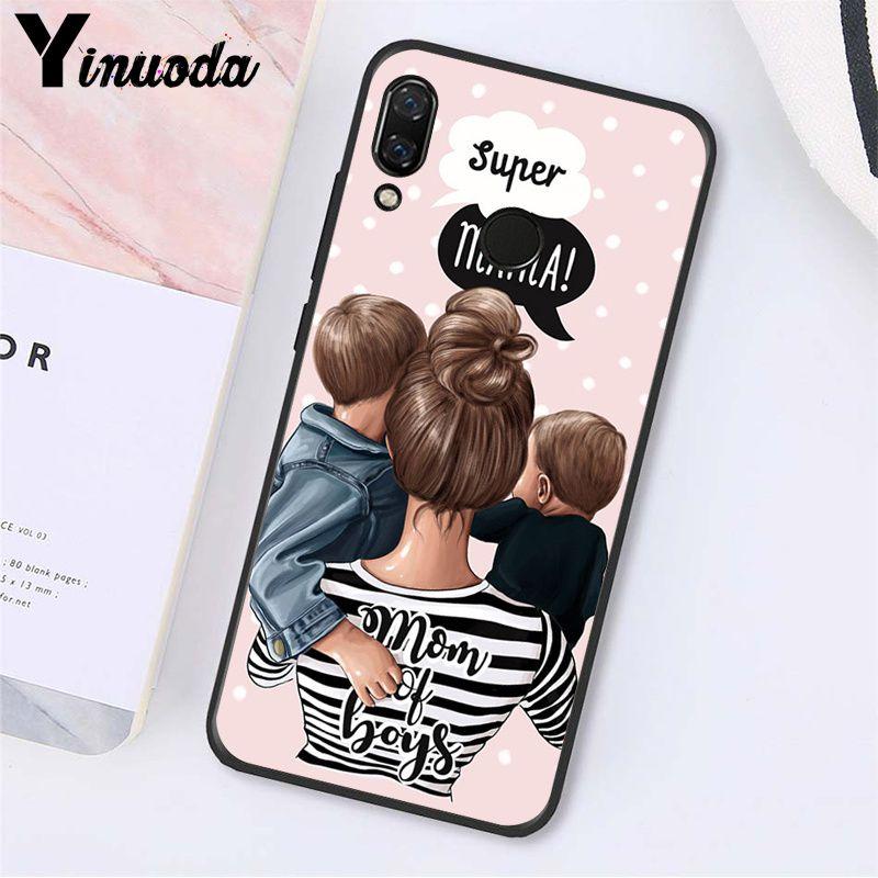 Yinuoda Fashion Black Brown Hair Baby Mom Girl Queen Phone Case for Xiaomi Redmi Note 7 8T Redmi 5plus 6A Note8 4X Note8Pro