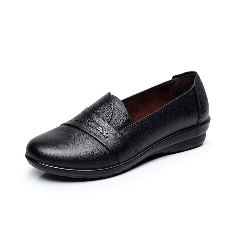 

Женская обувь с круглым носком, плоским каблуком и мягкой подошвой, одинарная обувь для людей среднего и пожилого возраста 41 чёрный